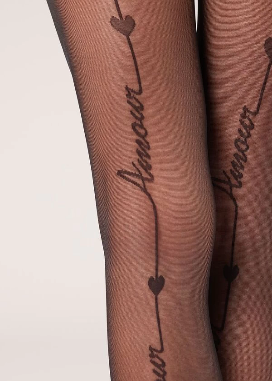 Calzedonia Amour 30 Denier Sheer Tights with Back Seam in Black 5231