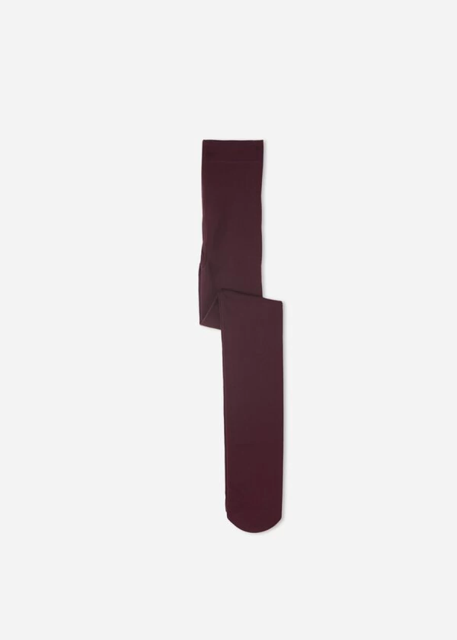 Calzedonia Women's Thermal Tights in Wine Red Purple - Winter Warm Fleece Lined Leggings