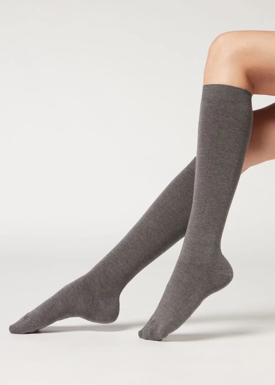 Calzedonia Long Cashmere Socks in 042 - Grigio Medio Melange Color