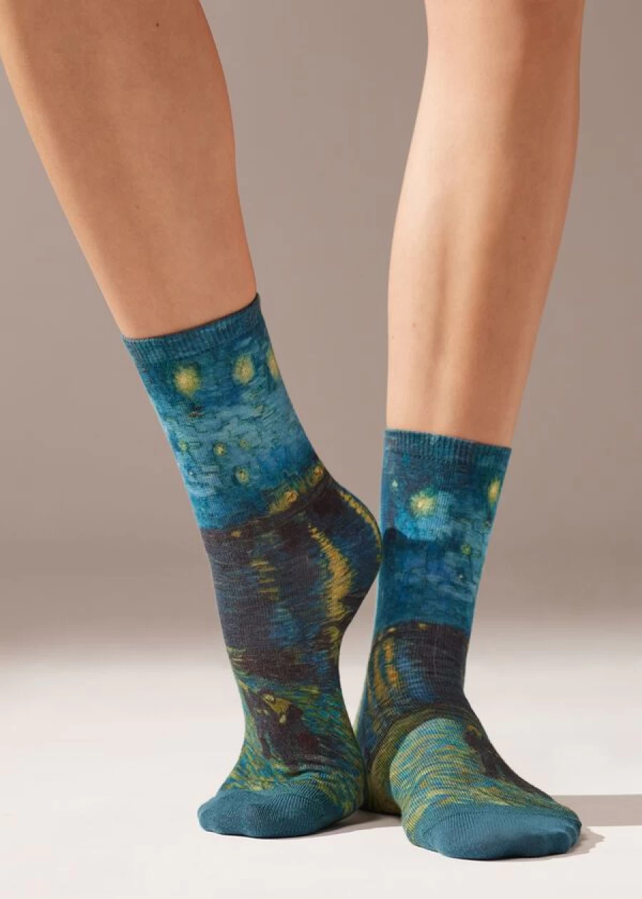 Calzedonia Van Gogh Art Museum Inspired Short Socks in Classic Colors