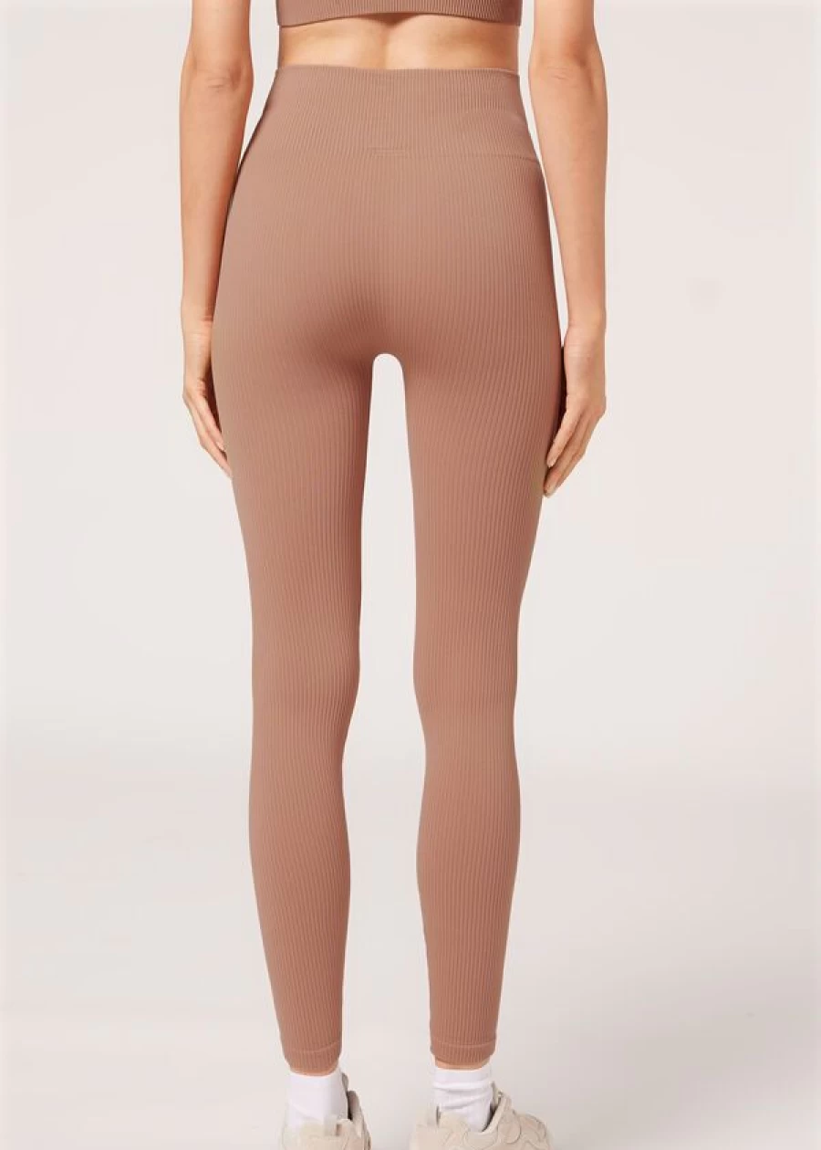 Calzedonia Seamless Fine Ribbed Sports Leggings in 833C Rosa Cipria - High-Waisted Yoga Pants for Women
