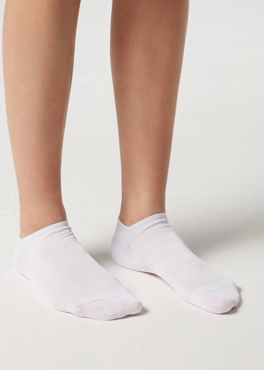 Calzedonia Unisex White Cotton Pop Socks - Comfortable Casual Wear