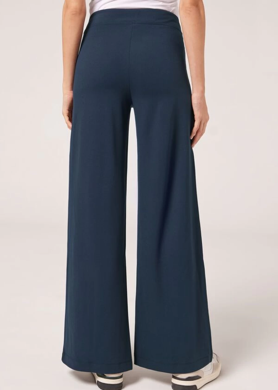 Calzedonia Intense Blue Milano Knit Palazzo Leggings for Women - Comfortable High-Waisted Wide Leg Pants