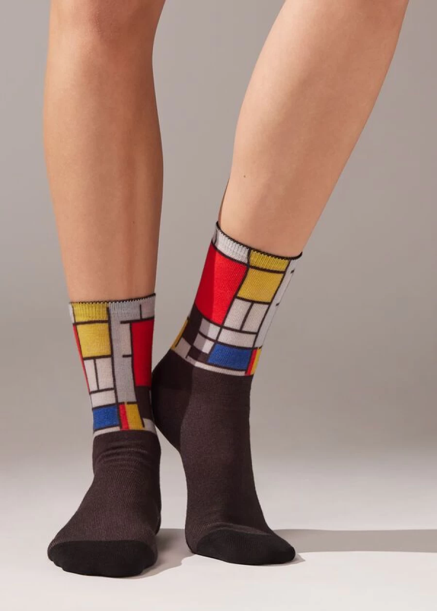 Calzedonia Mondrian Art Inspired Short Socks in 006D Ac-St Color
