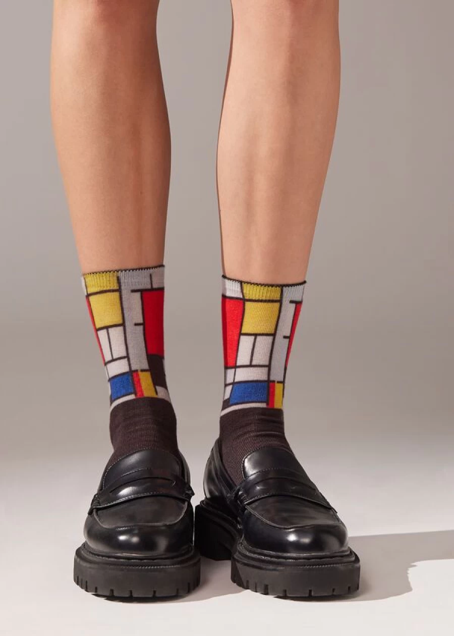 Calzedonia Mondrian Art Inspired Short Socks in 006D Ac-St Color