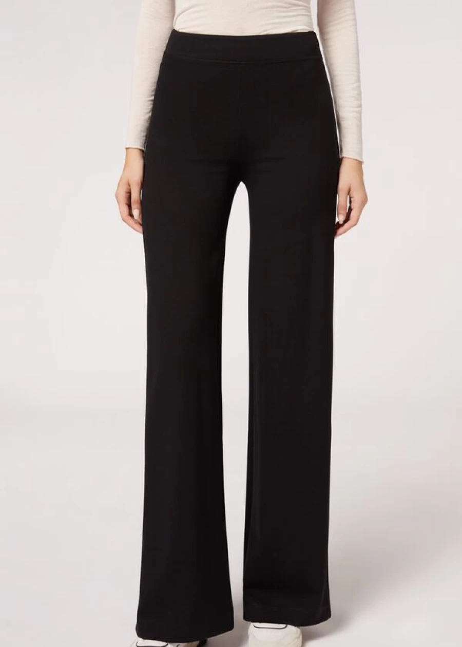 Calzedonia Milano Knit Palazzo Leggings in 019 - Black | Stretch Comfort & Elegant Style