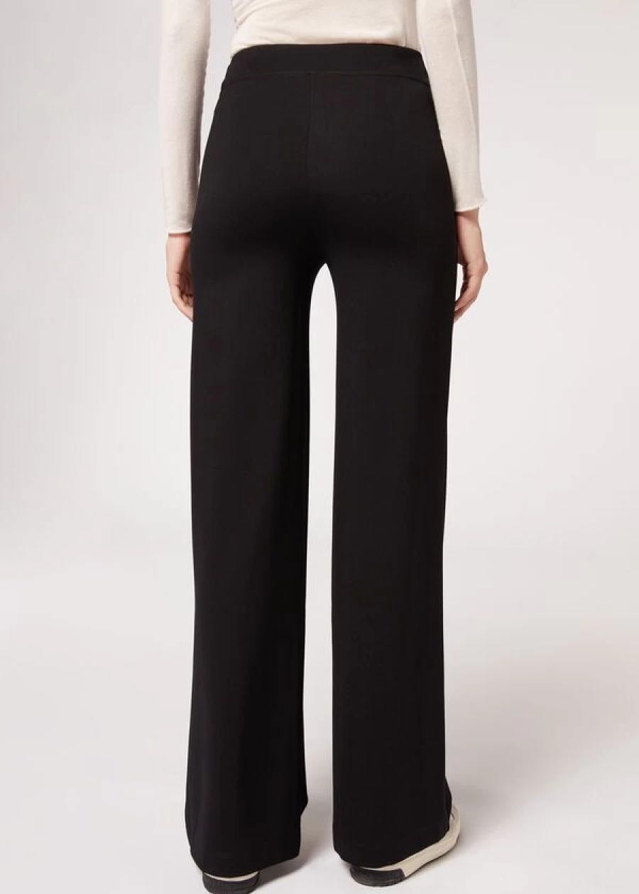 Calzedonia Milano Knit Palazzo Leggings in 019 - Black | Stretch Comfort & Elegant Style