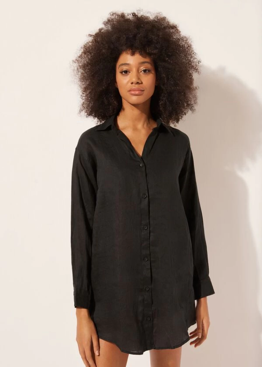 Calzedonia Linen Shirt Dress in 894C - Black | Comfortable & Stylish Summer Dress