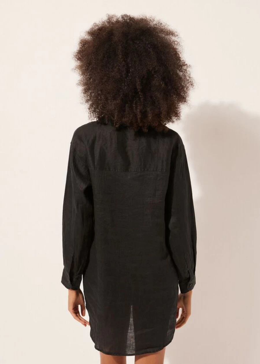 Calzedonia Linen Shirt Dress in 894C - Black | Comfortable & Stylish Summer Dress