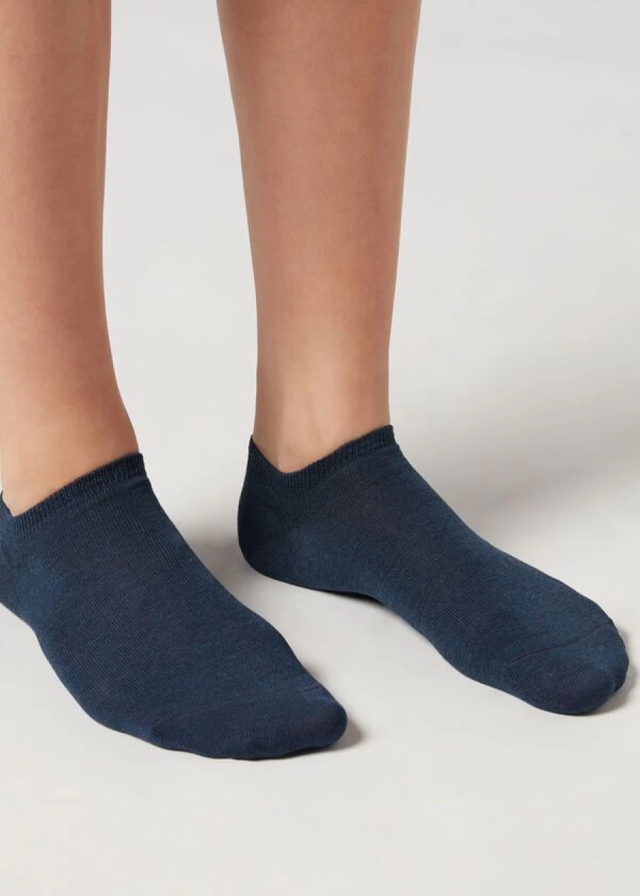 Calzedonia Unisex Blue Denim Cotton Pop Socks for Men and Women
