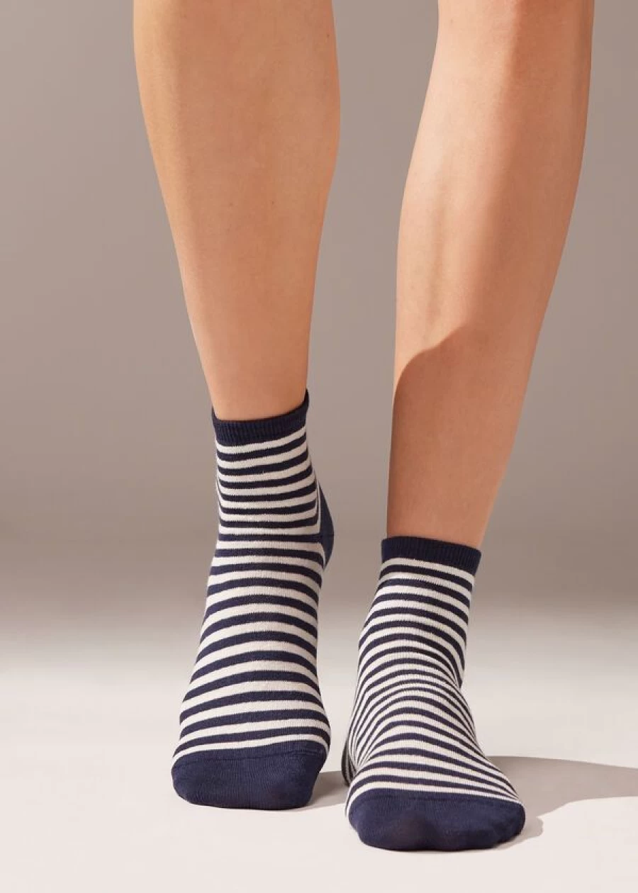 Calzedonia Striped Linen Short Socks in 073D Fp-Blu