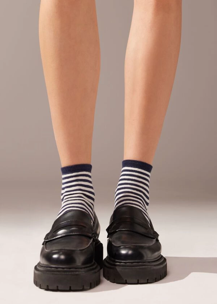 Calzedonia Striped Linen Short Socks in 073D Fp-Blu
