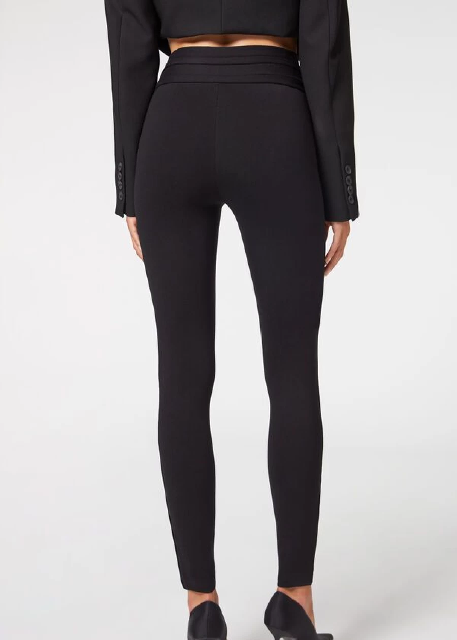 Calzedonia Skinny Shaping Leggings With Buttons - 019 Black High Waist Tummy Control Leggings