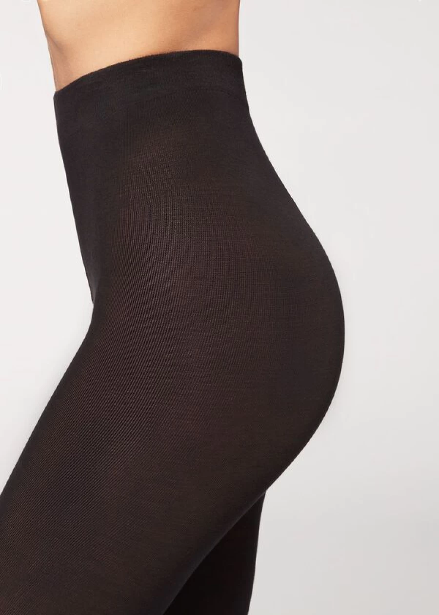 Calzedonia 150 Denier Opaque Cotton Tights in 019 - Black | Eco-Friendly Comfort