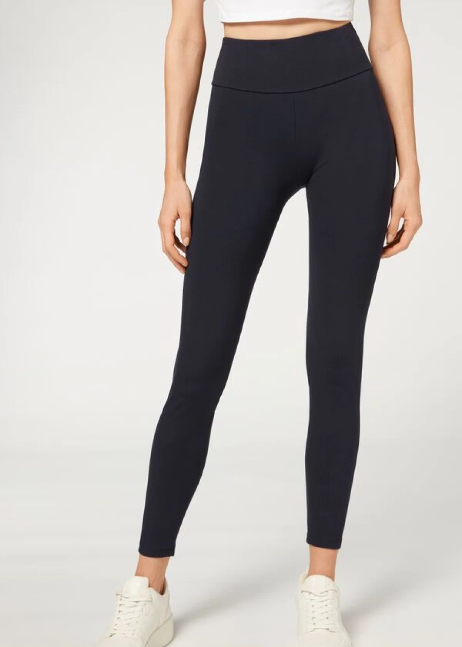 "Calzedonia Total Shaper Leggings - Intense Blue 700 High-Waisted Tummy Control Workout Pants"