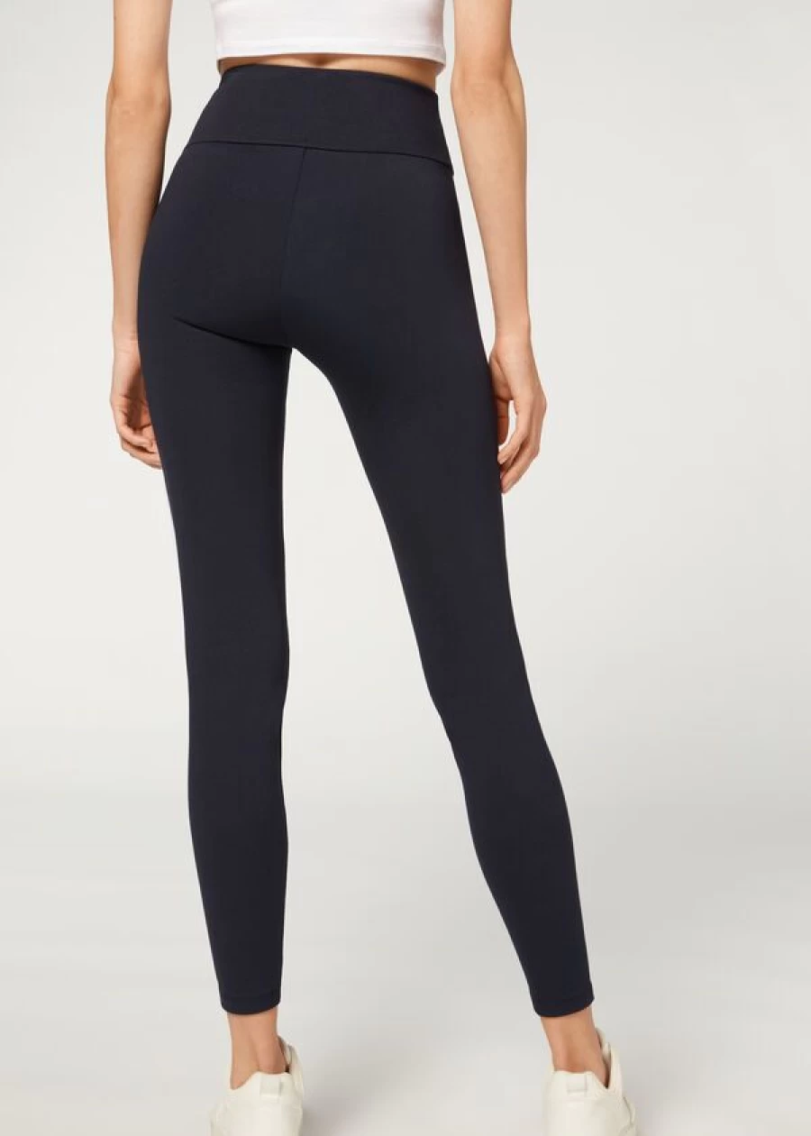 "Calzedonia Total Shaper Leggings - Intense Blue 700 High-Waisted Tummy Control Workout Pants"