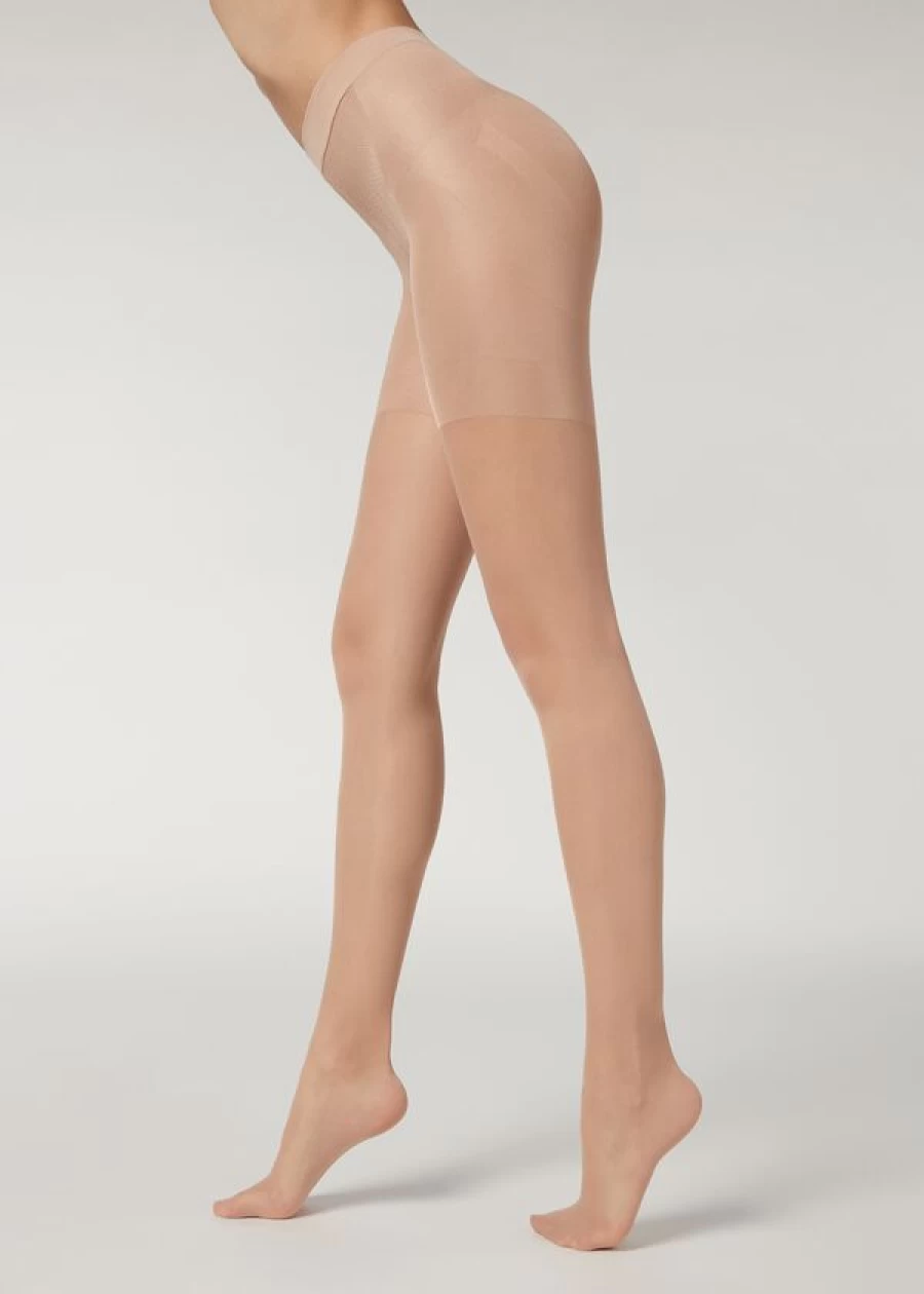 Calzedonia 30 Denier Sheer Tights in 005 Nude Sand Light Beige - Total Shaper Tights for Everyday Wear