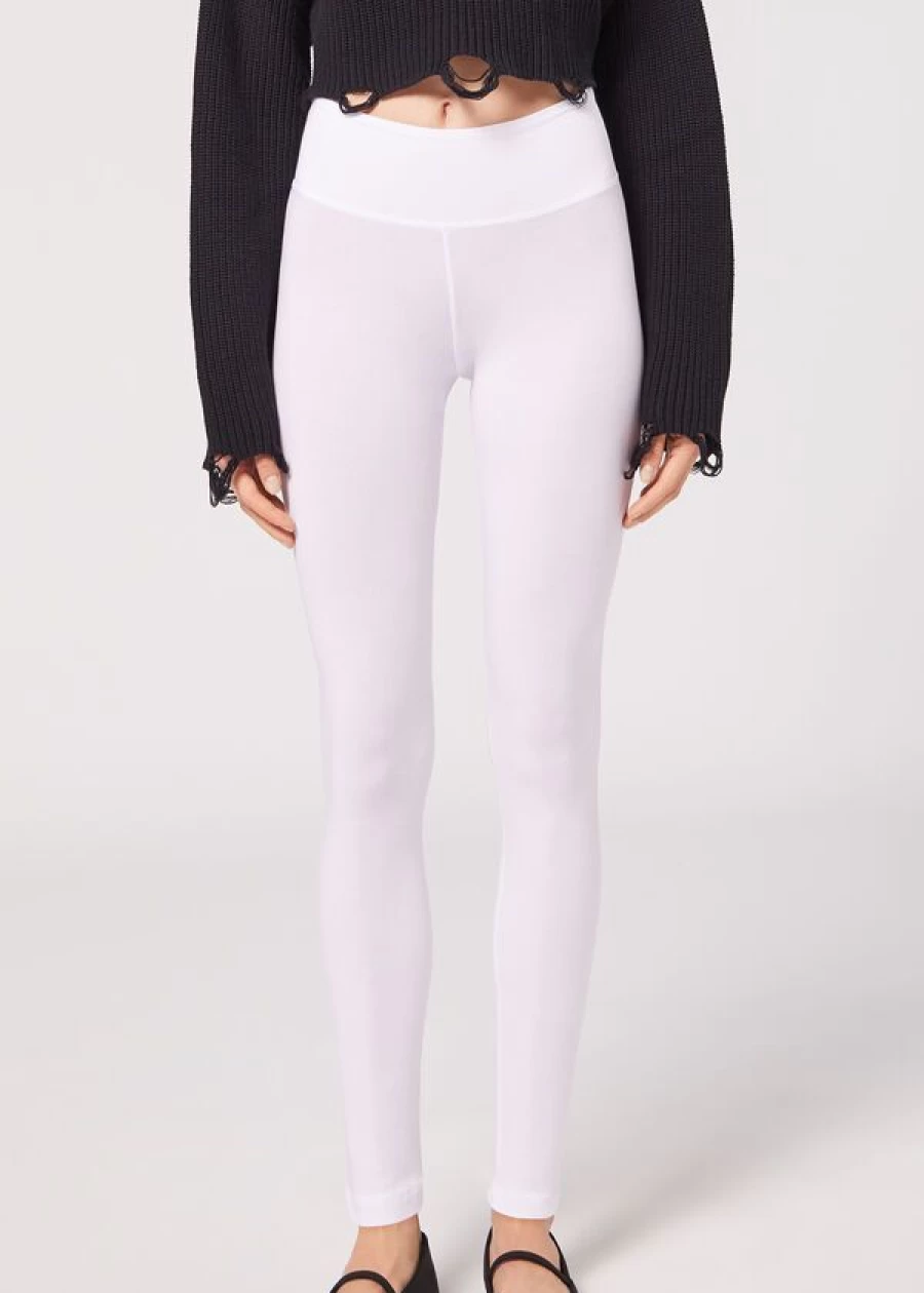 Calzedonia Supima Cotton Leggings for Women - Soft High-Waisted Comfort Fit - 001 White