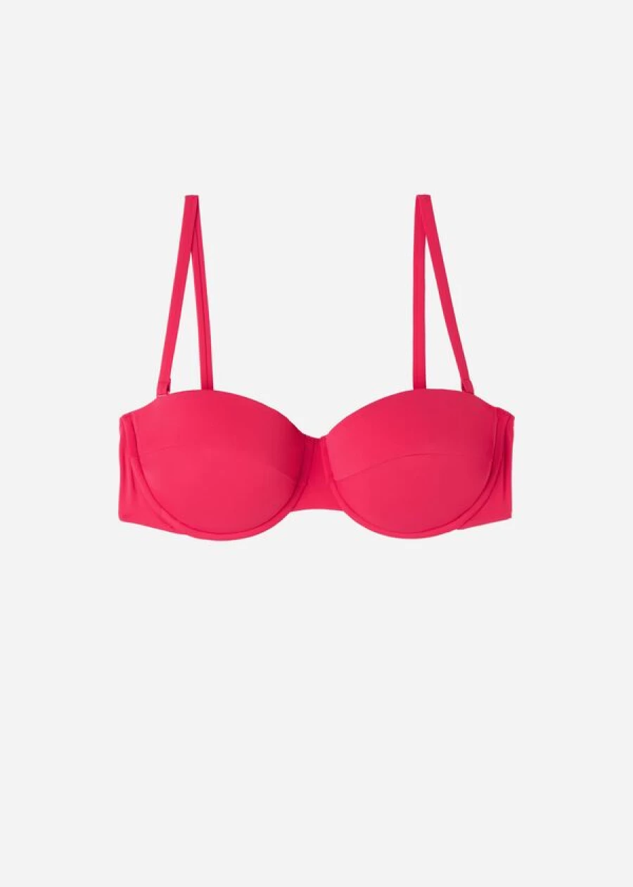 Calzedonia Balconette Bikini Top Lightly Padded Bandeau in Indonesia Sunset Magenta 821C