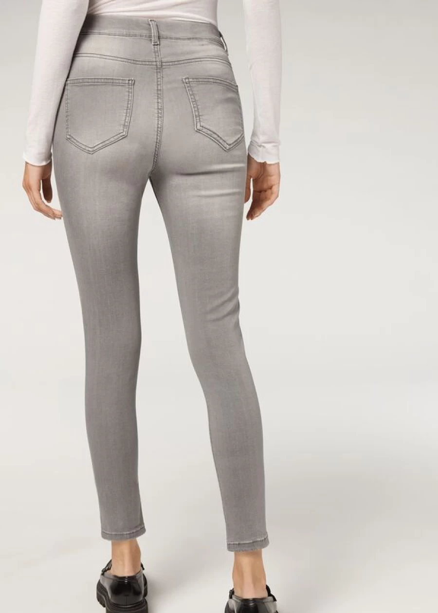 Calzedonia Women's Light Grey Denim Jeggings - Stretch Comfort Fit Skinny Jeans