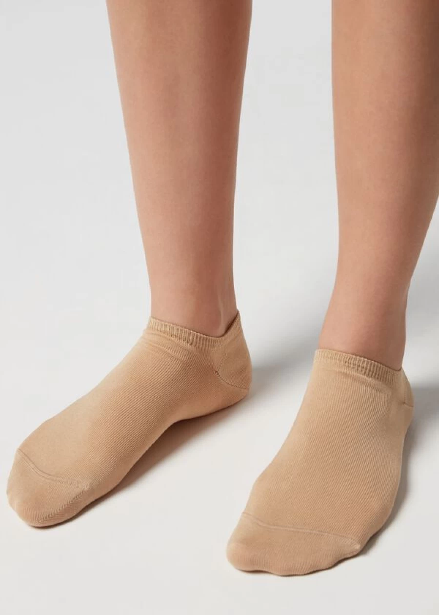 Calzedonia Unisex Cotton Pop Socks in 412 Sand-Colored Beige - Comfortable Casual Crew Socks