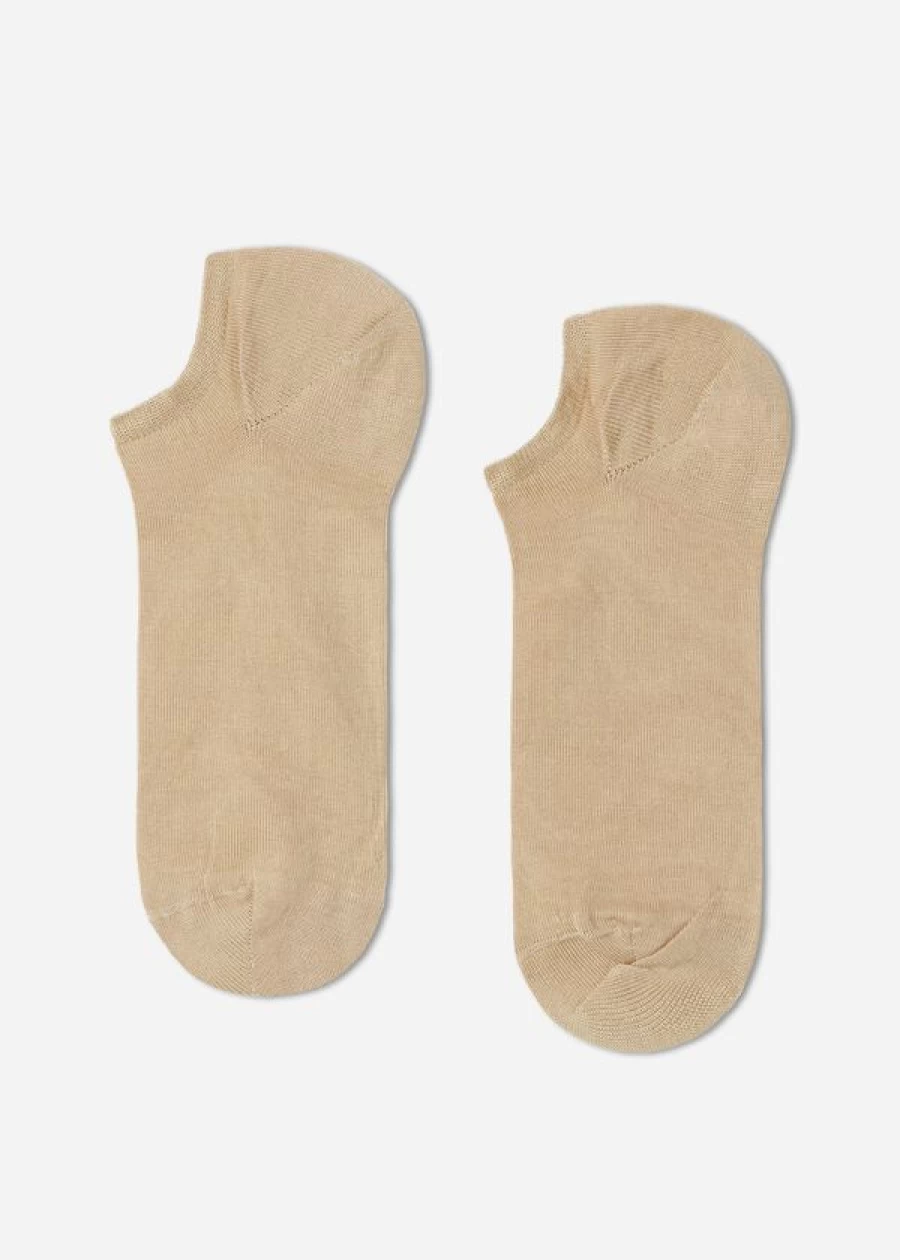 Calzedonia Unisex Cotton Pop Socks in 412 Sand-Colored Beige - Comfortable Casual Crew Socks