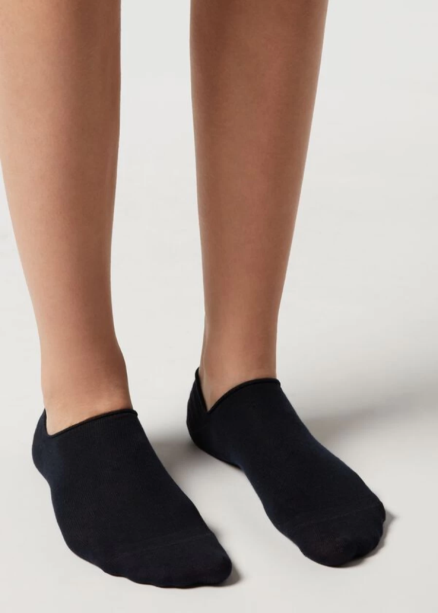 Calzedonia Unisex Blue Cotton Pop Socks - 016 Color Comfortable Casual Wear