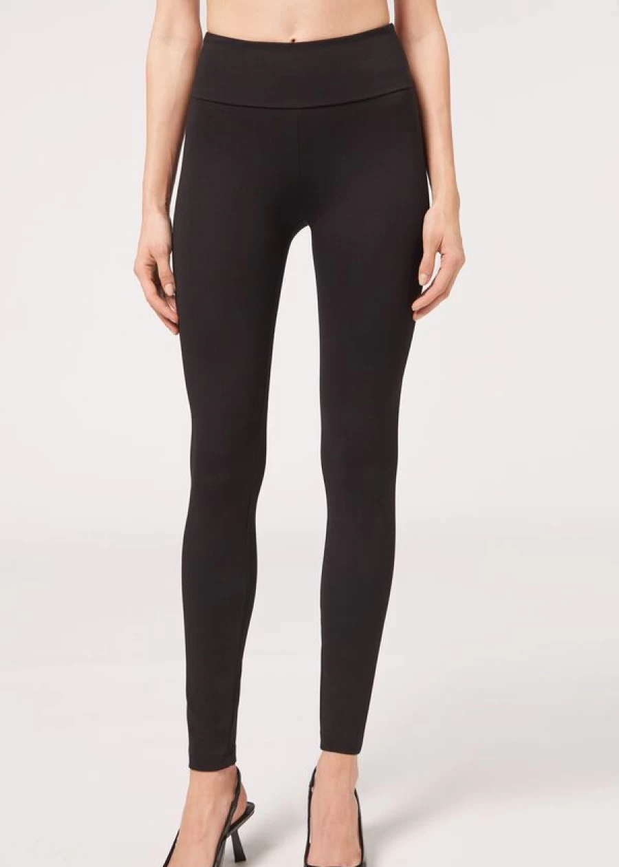 Calzedonia Total Shaper Leggings - High-Waisted Tummy Control Black Workout Leggings for Women