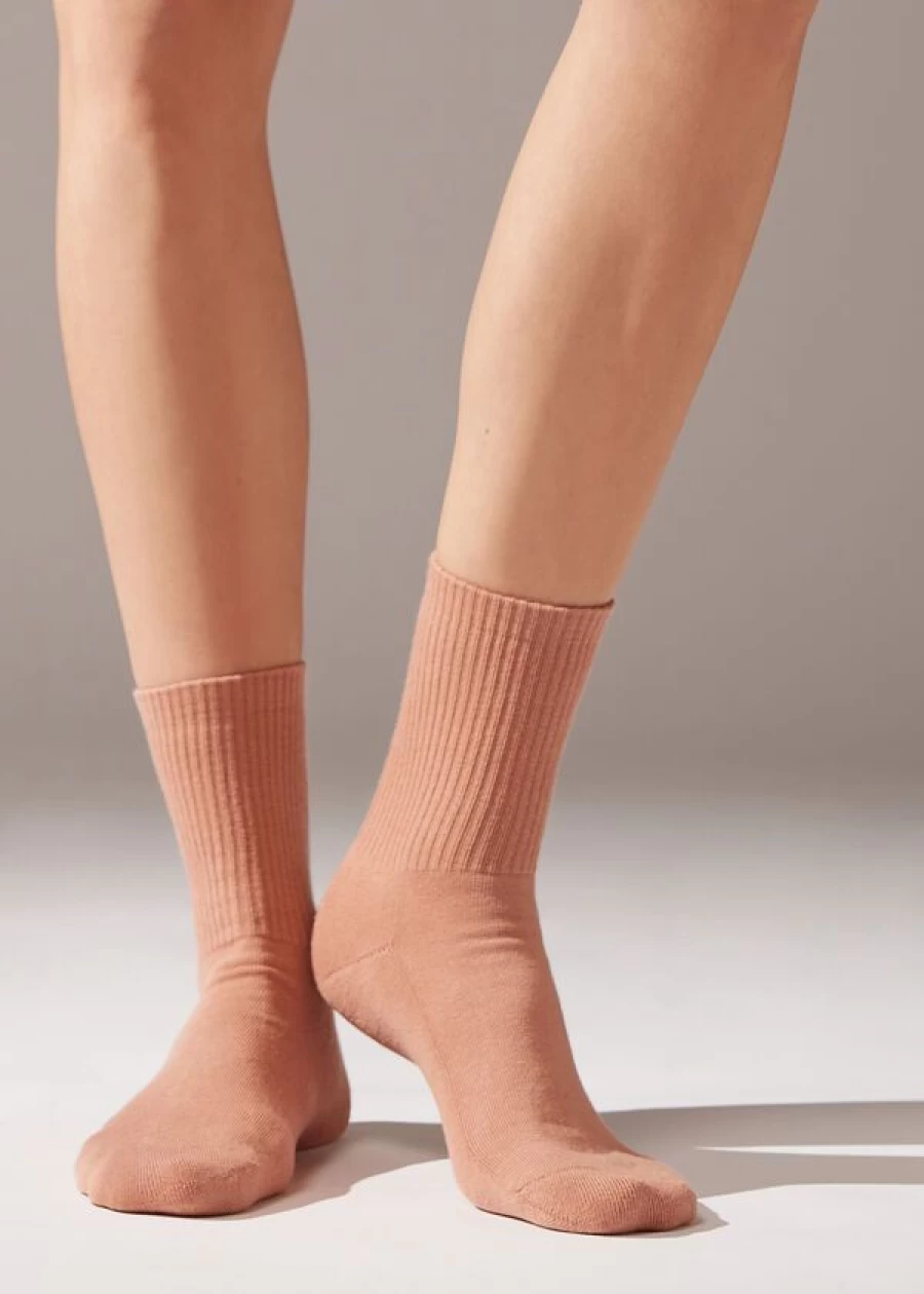 Calzedonia Unisex Sport Socks - 682 Rosa Cammeo Short Athletic Socks for Men & Women