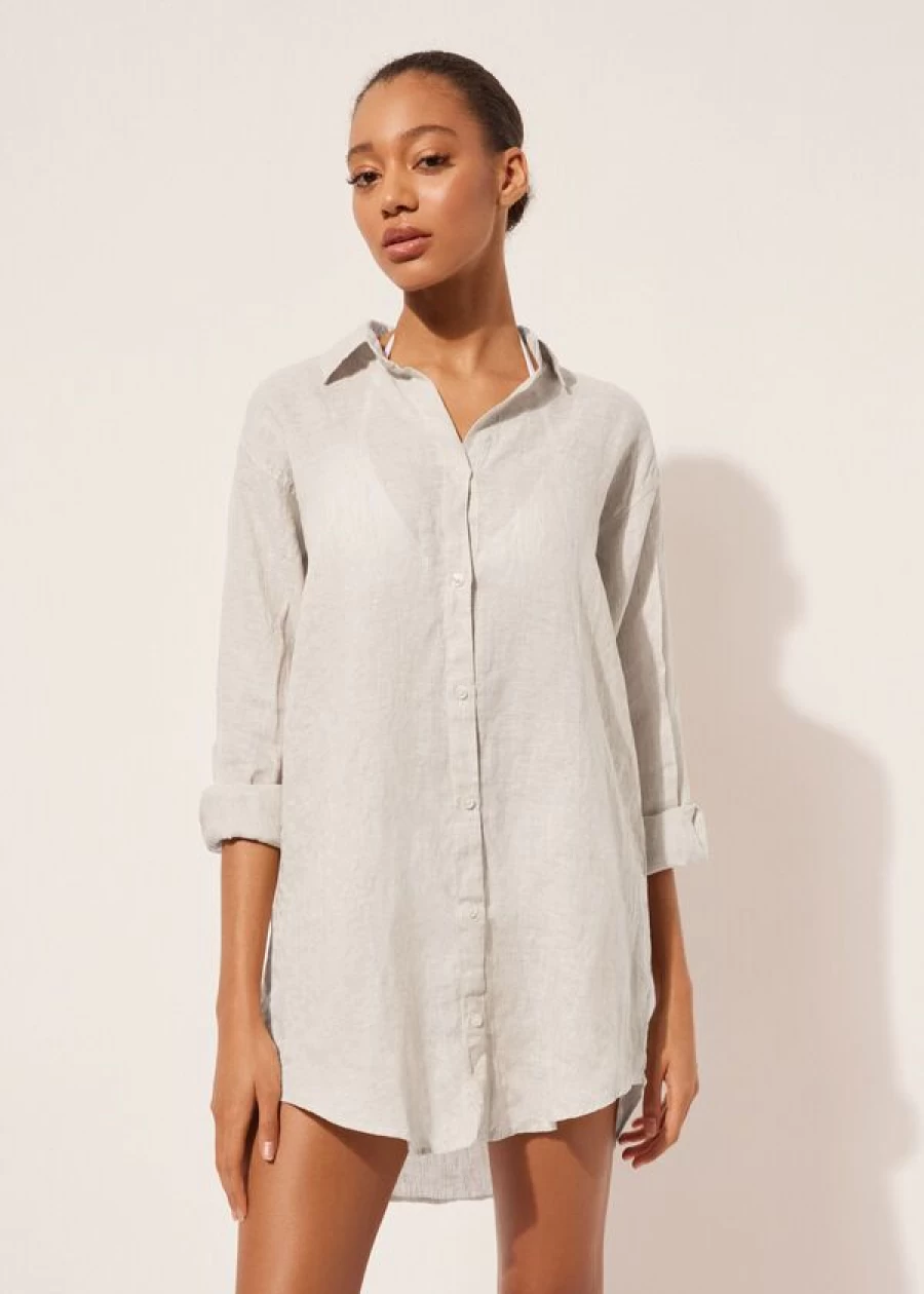 Calzedonia Linen Shirt Dress in Coco White 910C - Breathable Summer Style