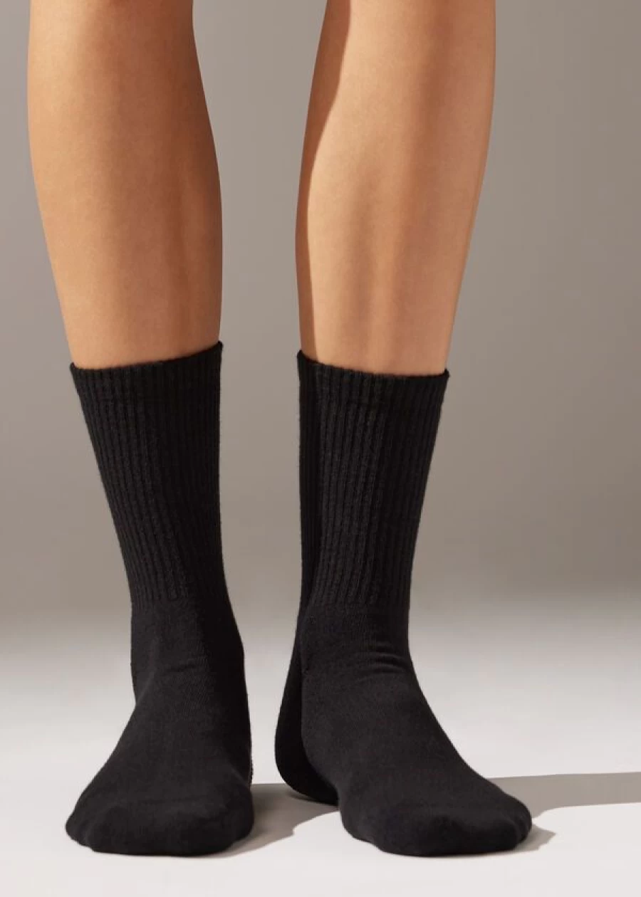 Calzedonia Unisex Black Sport Socks - Short Athletic Socks for Men & Women