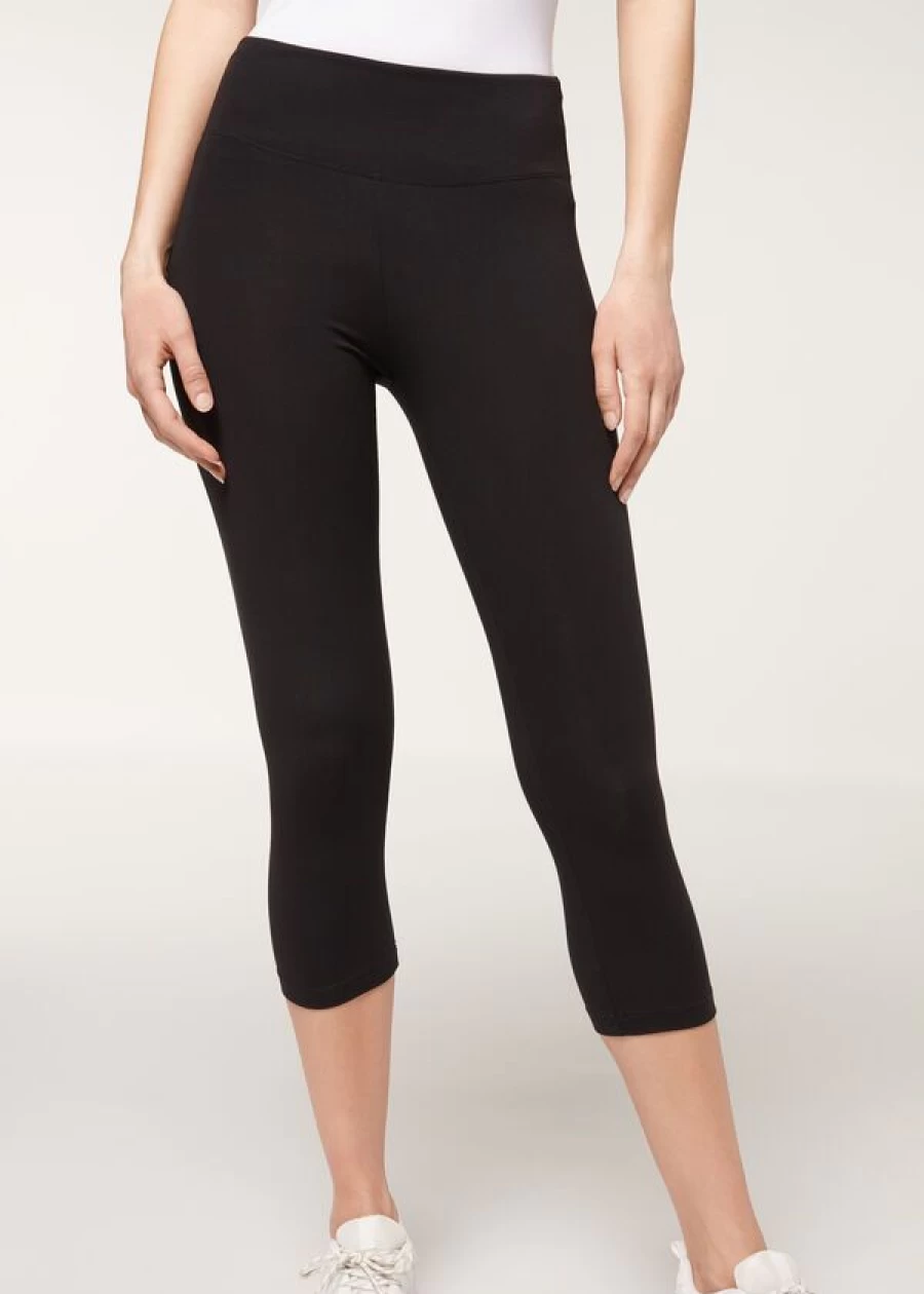 Calzedonia Supima Cotton Capri Leggings - 019 Black | High-Quality Stretchable Comfort