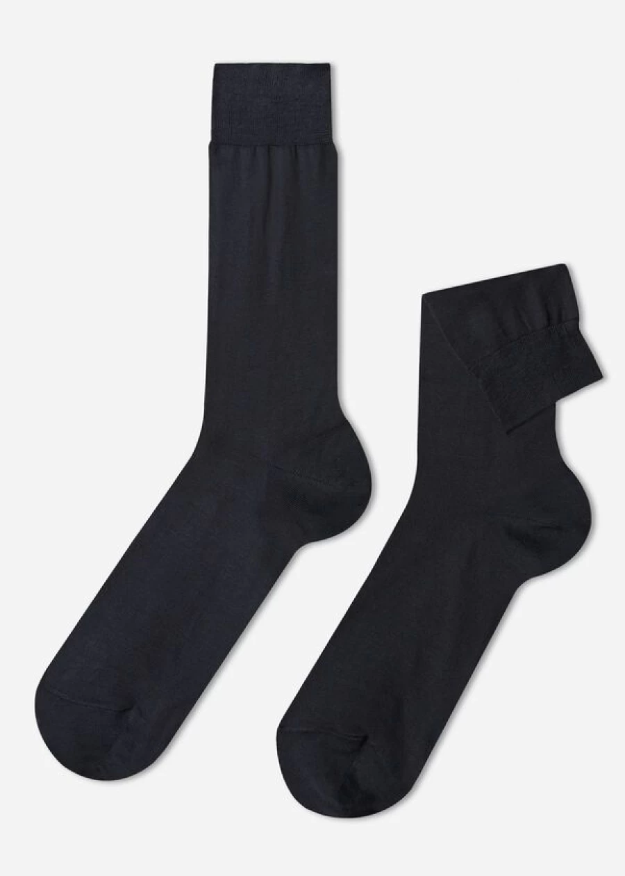 Calzedonia Men's Anthracite Grey Blend Lisle Thread Short Socks