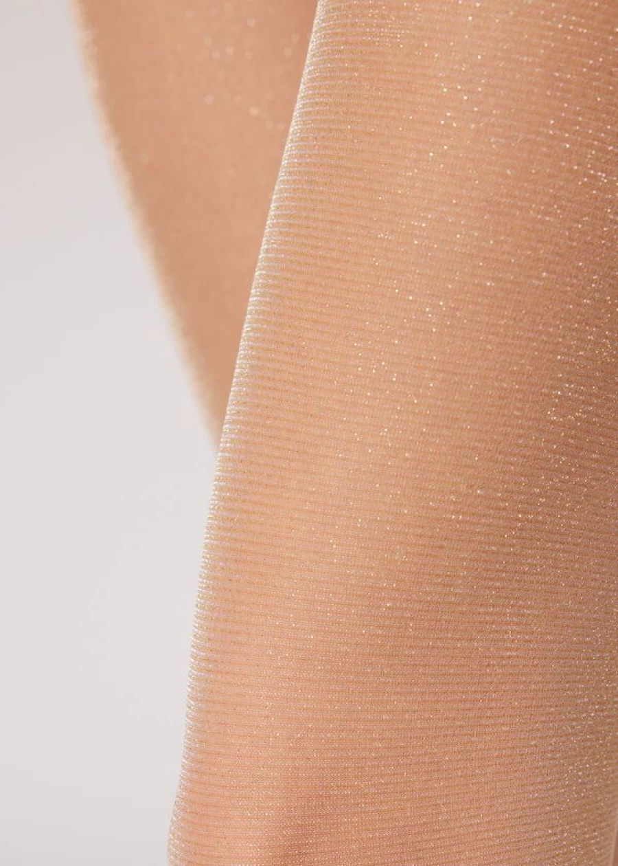 Calzedonia Glitter 20 Denier Sheer Tights - Light Glitter Nude/Oro (5359) Shimmering Pantyhose