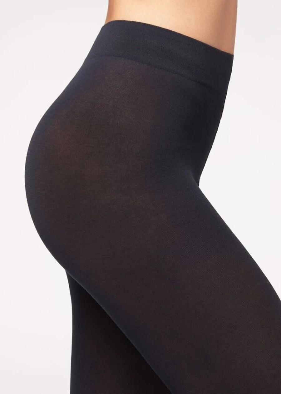 Calzedonia 100 Denier Opaque Tights - Cotton & Microfibre Blend in 016 Blue