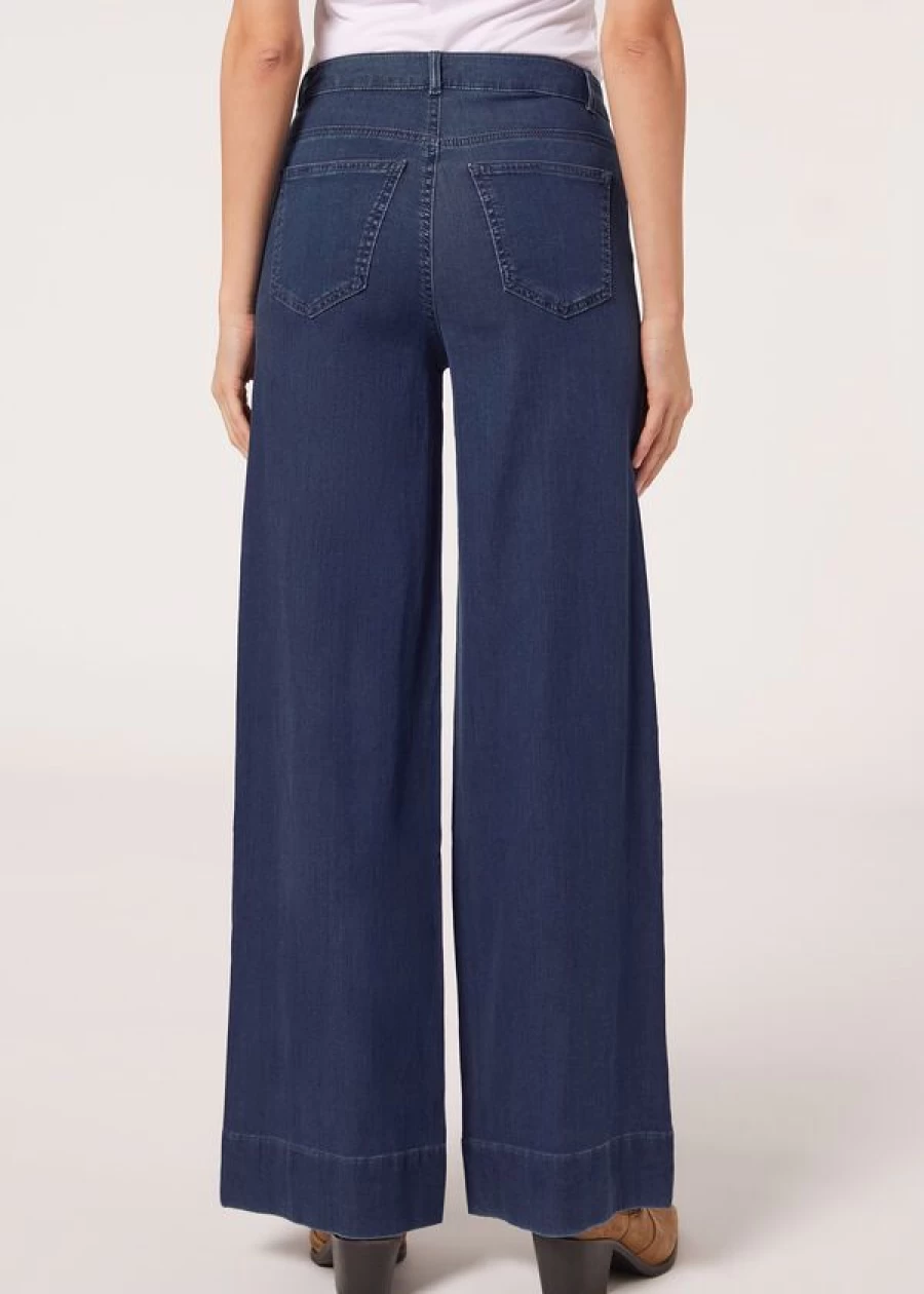 Calzedonia Eco Palazzo Jeans in 3182 Dark Denim Blue | Sustainable Wide-Leg Denim Pants