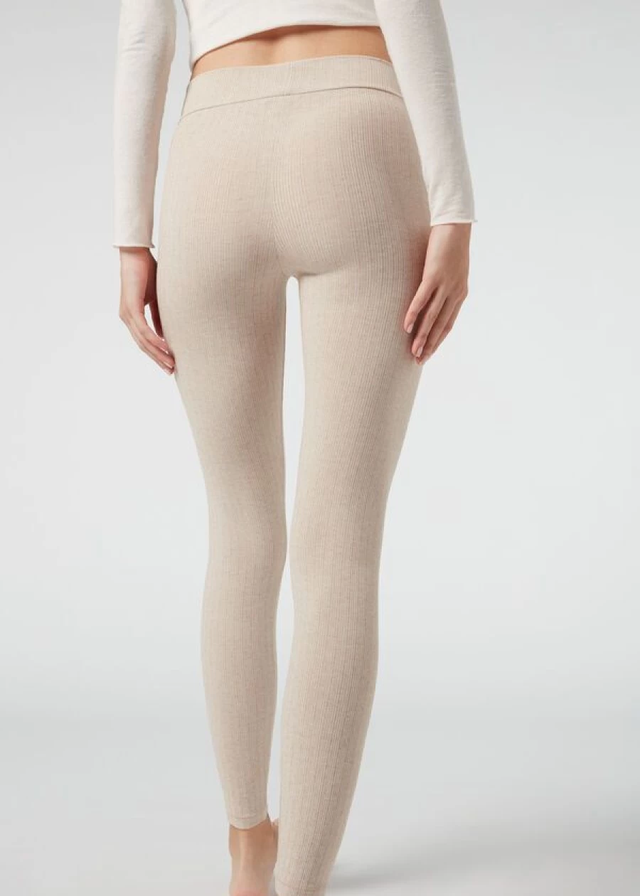 Calzedonia Ribbed Cashmere Blend Leggings in 134C - Natural Blend Color
