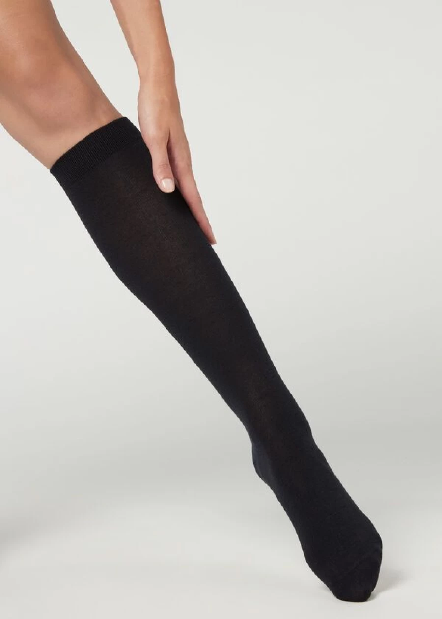 Calzedonia Wool and Cotton Blend Long Socks in 016 - Blue for Warmth and Comfort