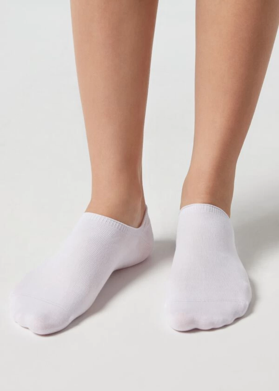 Calzedonia Unisex White Cotton Pop Socks - Comfortable Casual Wear for Men & Women