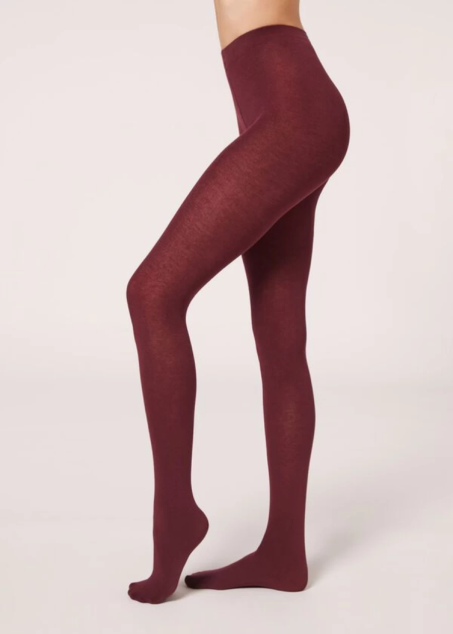 Calzedonia Soft Modal Cashmere Blend Tights in 2240 Wine Red Purple - Luxurious Comfort & Warmth