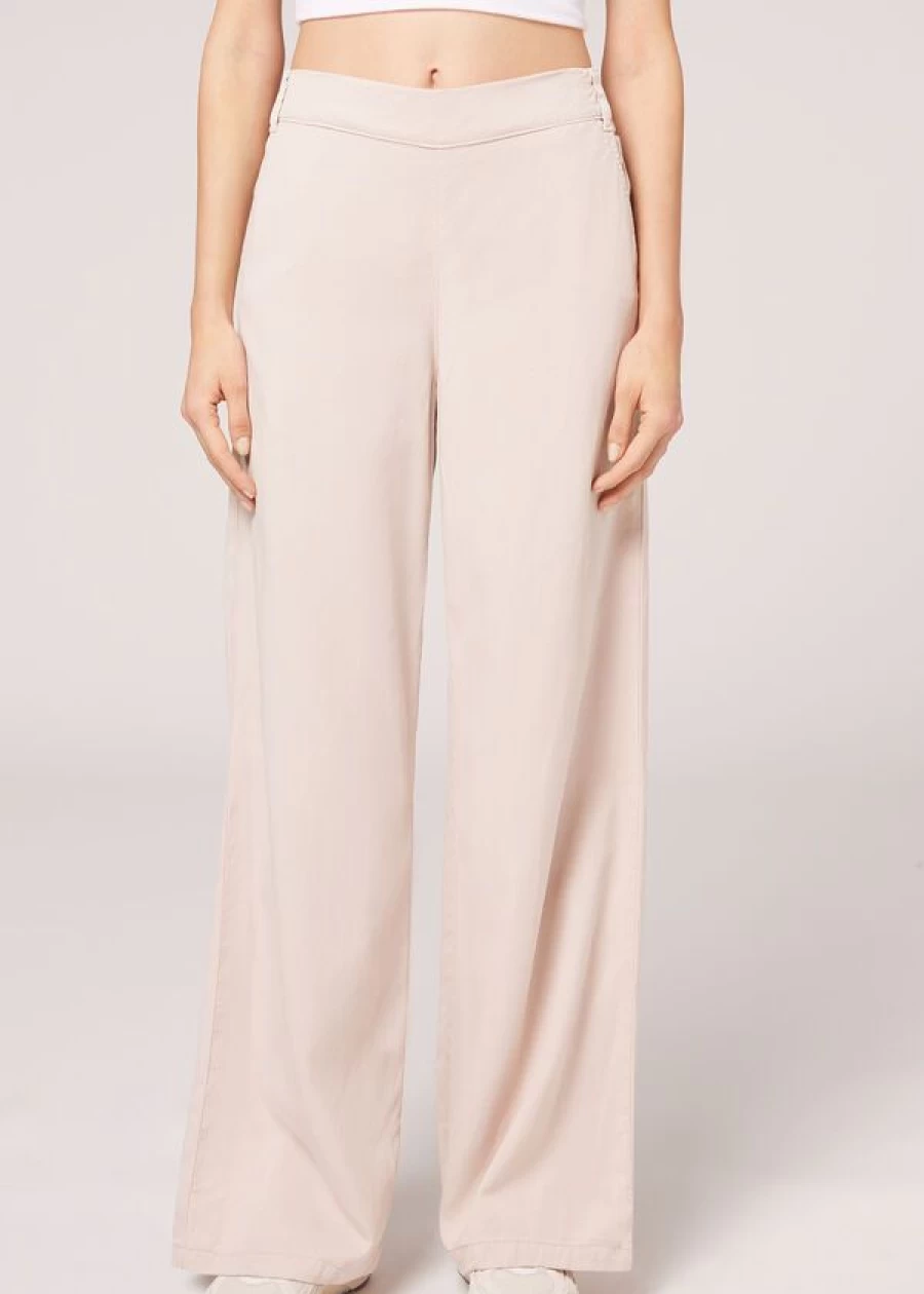 Calzedonia Linen Palazzo Leggings with Pockets - 835C Sand Beige Comfortable Wide Leg Pants