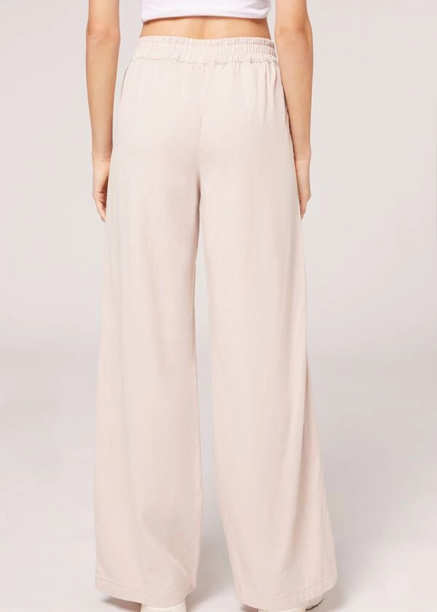 Calzedonia Linen Palazzo Leggings with Pockets - 835C Sand Beige Comfortable Wide Leg Pants