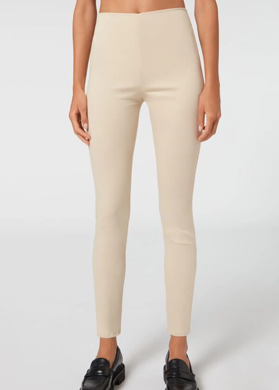 Calzedonia High-Waist Skinny Denim Leggings in 659C Sand-Colored Beige for Women