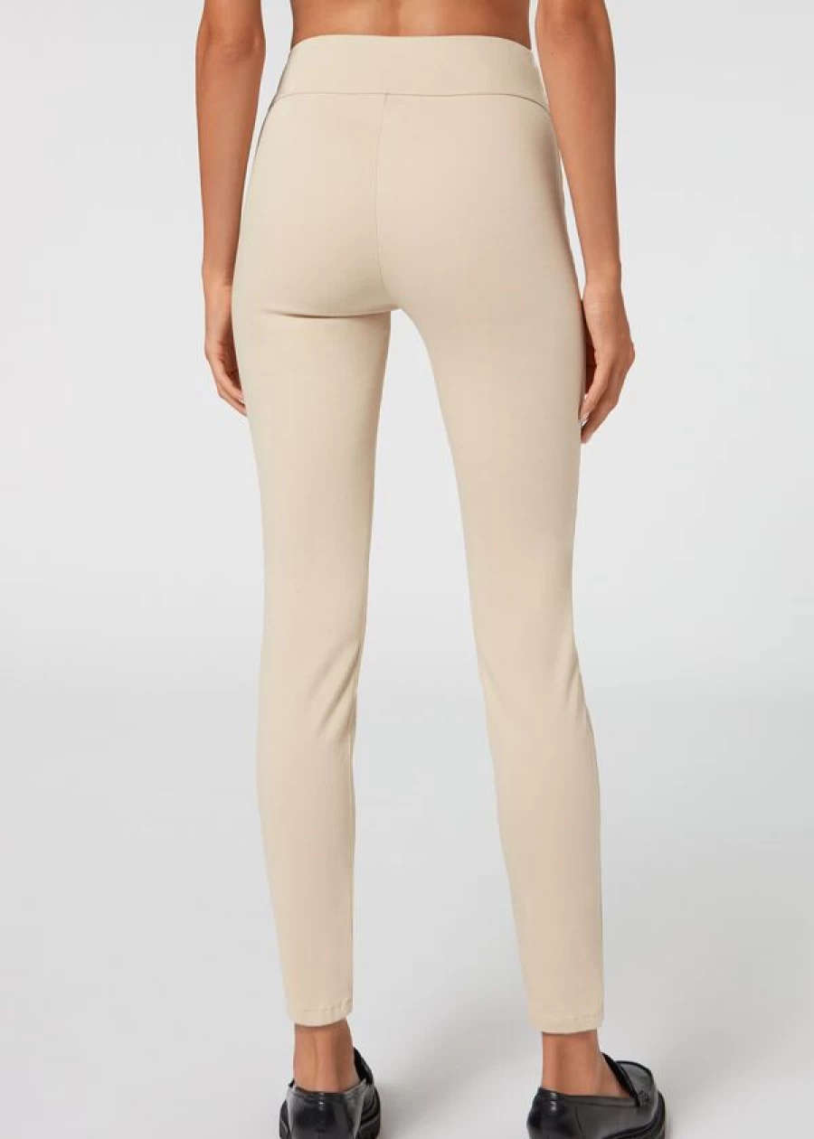 Calzedonia High-Waist Skinny Denim Leggings in 659C Sand-Colored Beige for Women