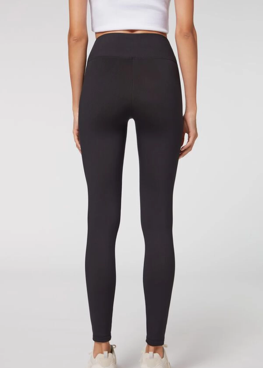 Calzedonia Thermal Fitness Leggings for Women - 019 Black, Warm Workout Leggings for Cold Weather