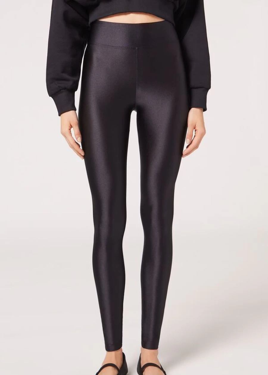Calzedonia Super Shiny Leggings in 019 - Black | High Gloss Stretchy Tights