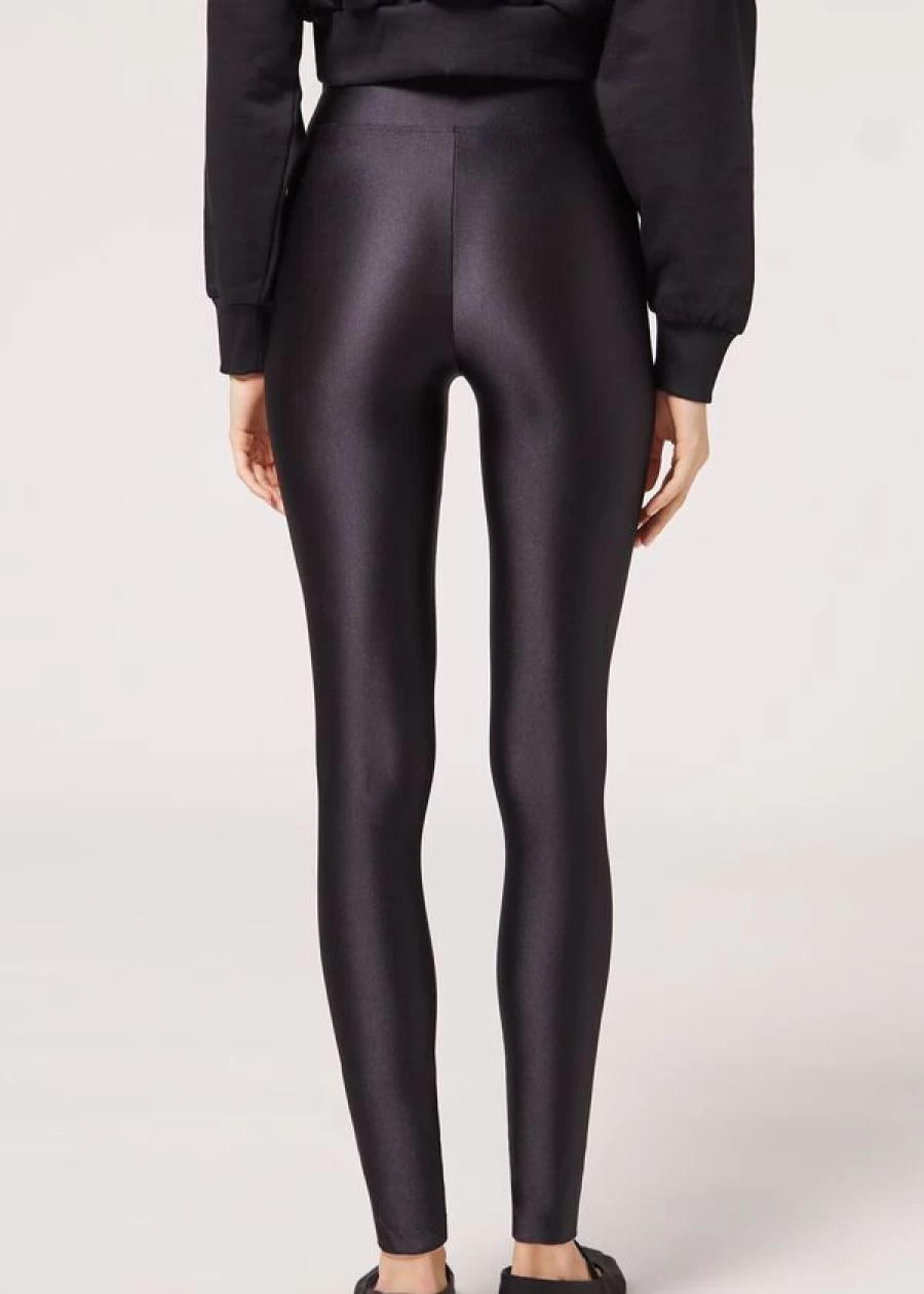 Calzedonia Super Shiny Leggings in 019 - Black | High Gloss Stretchy Tights