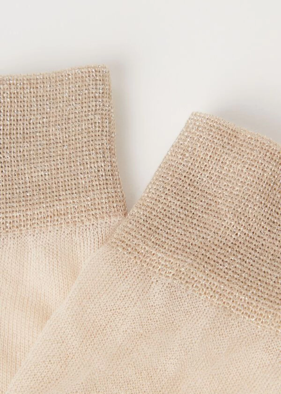"Calzedonia Glitter Detail Short Socks in 142D - Dusty Sand | Sparkling Ankle Socks"