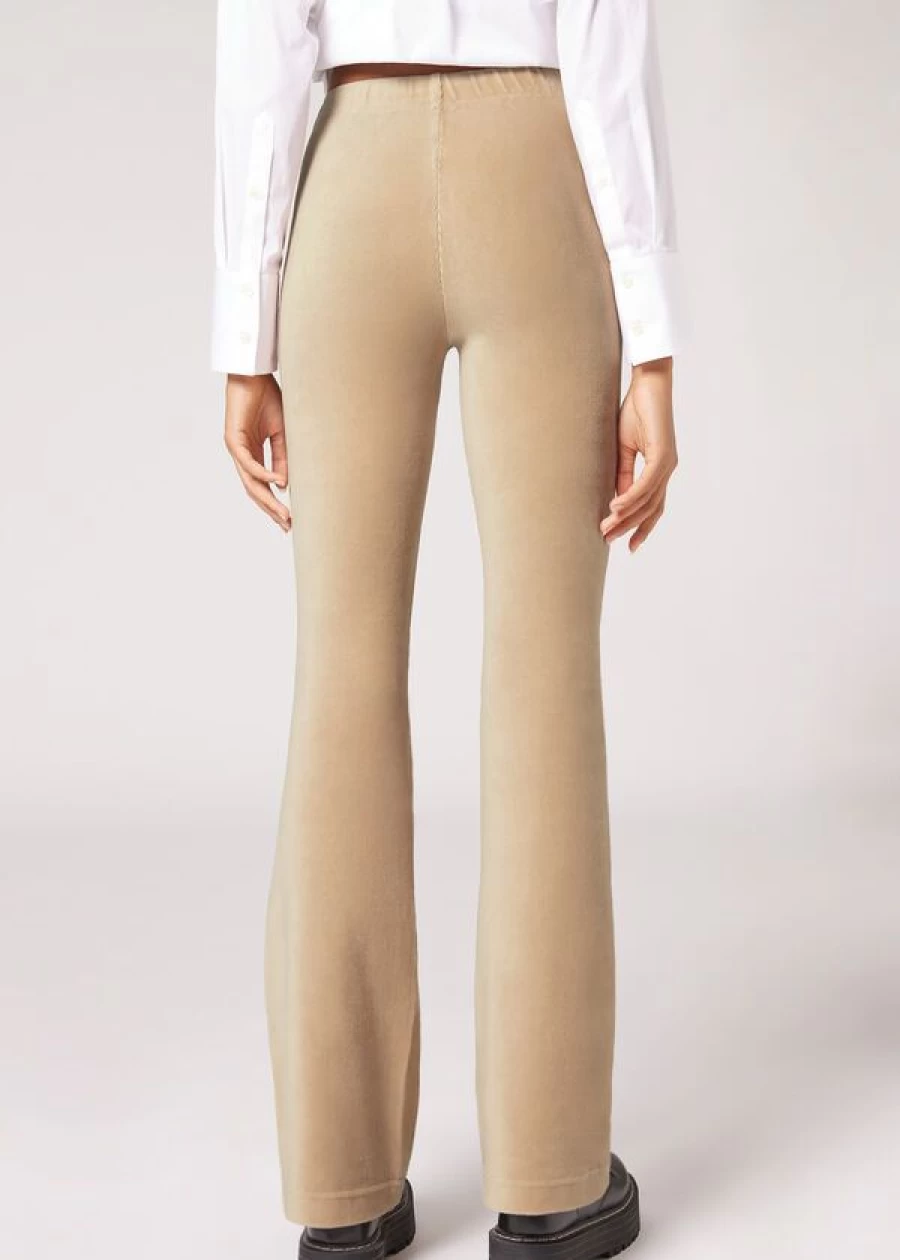 Calzedonia Hazelnut Needlecord Flared Leggings - High Waisted Stretch Comfort Pants