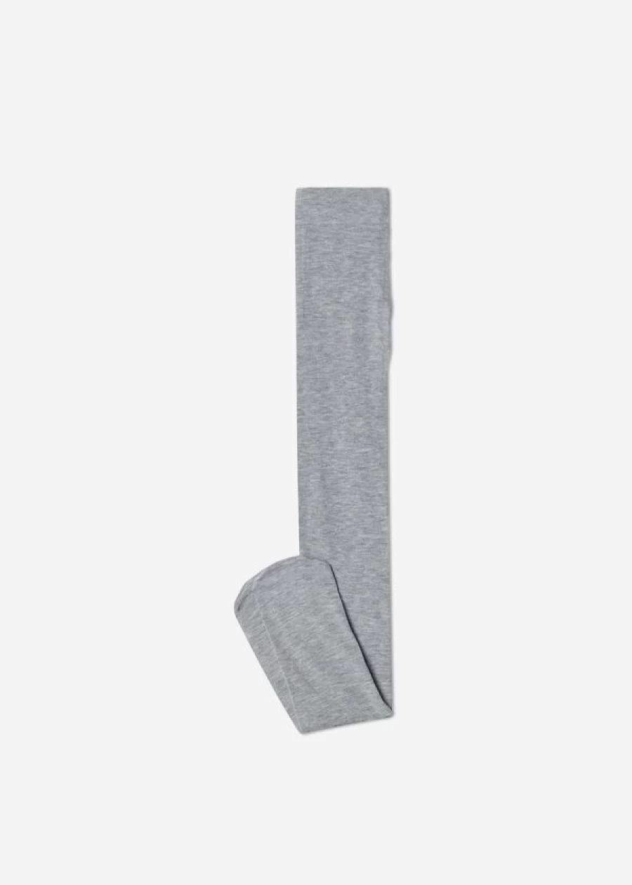 Calzedonia Girls' Super Opaque Cashmere Tights - 474 Grey Blend, Warm & Soft Winter Tights